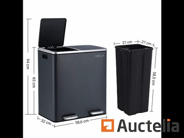 Dubbel compartiment vuilnisbakken 2 x 30l, met 15 tassen - afbeelding 5 van  7
