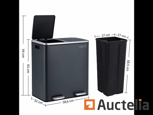 Dubbel compartiment vuilnisbakken 2 x 30l, met 15 tassen - afbeelding 6 van  7