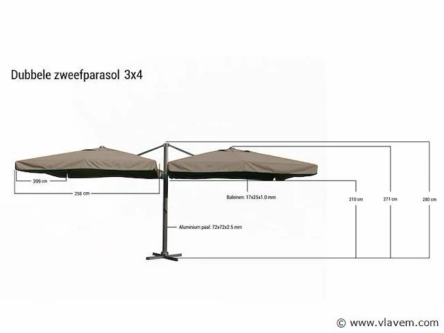 Dubbel hangende parasol oranje (2 * 300x400cm) - afbeelding 2 van  3