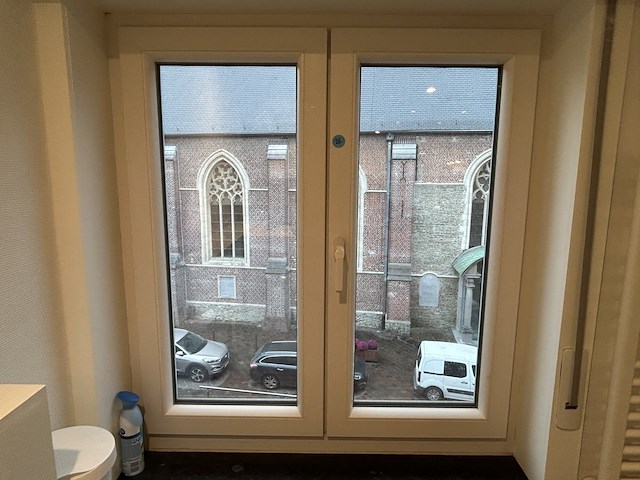 Dubbel opendraaiende pvc raam beige (dubbel glas) - afbeelding 1 van  5