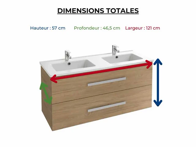 Dubbel wastafelmeubel 120 cm - jacob delafon - ola up - colorado eiken - afbeelding 5 van  6