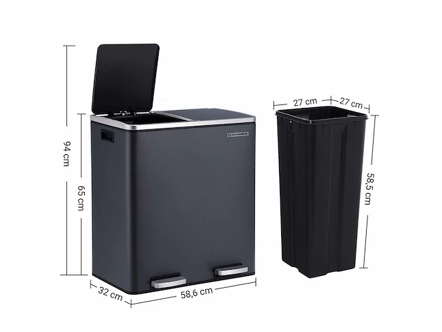 Dubbele compartiment bin 2 x 30l, met 15 zakken - afbeelding 5 van  8