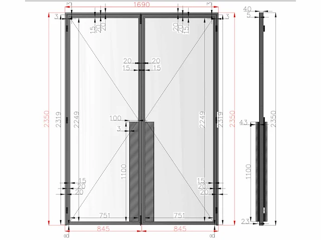 Dubbele glazen deur – aluminium kader – ral1036 goud - afbeelding 3 van  12
