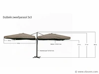 Dubbele hangende parasol donkergrijs (2 * 300x300cm) - afbeelding 2 van  3