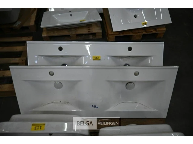 Dubbele lavabo steen-keramiek l121xb47 cm wit - afbeelding 1 van  1