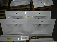 Dubbele lavabo steen-keramiek l121xb47 cm wit - afbeelding 1 van  1