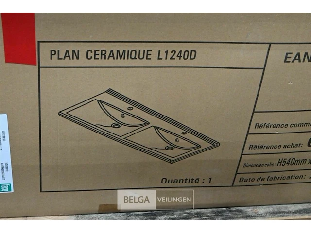Dubbele lavabo steen-keramiek l126xb48 cm wit - afbeelding 1 van  2