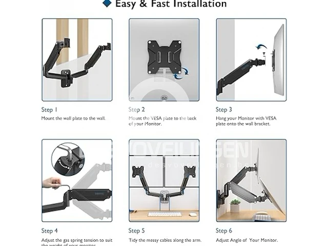 Dubbele monitor wall mount monitorhouder - afbeelding 4 van  4