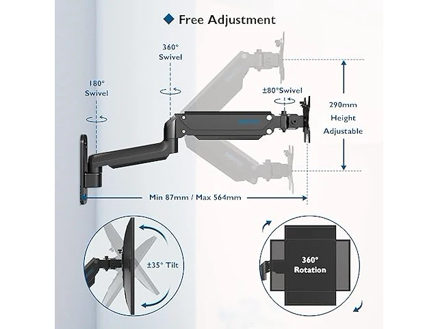 Dubbele monitor wall mount monitorhouder - afbeelding 4 van  5