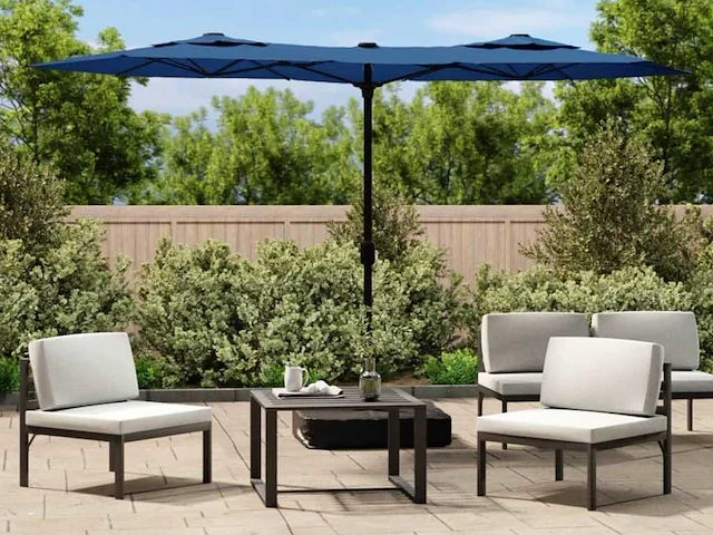 Dubbele parasol met azuurblauwe led's - afbeelding 1 van  10