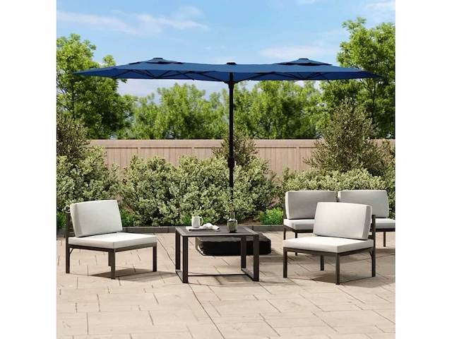 Dubbele parasol met azuurblauwe led's - afbeelding 3 van  10