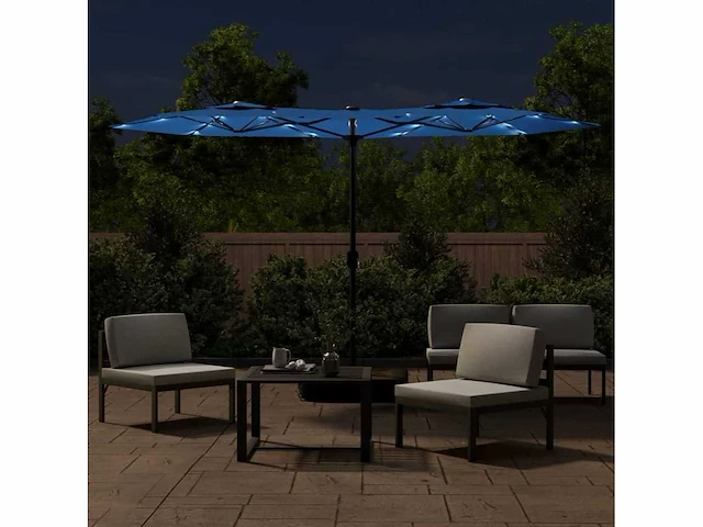 Dubbele parasol met azuurblauwe led's - afbeelding 4 van  10