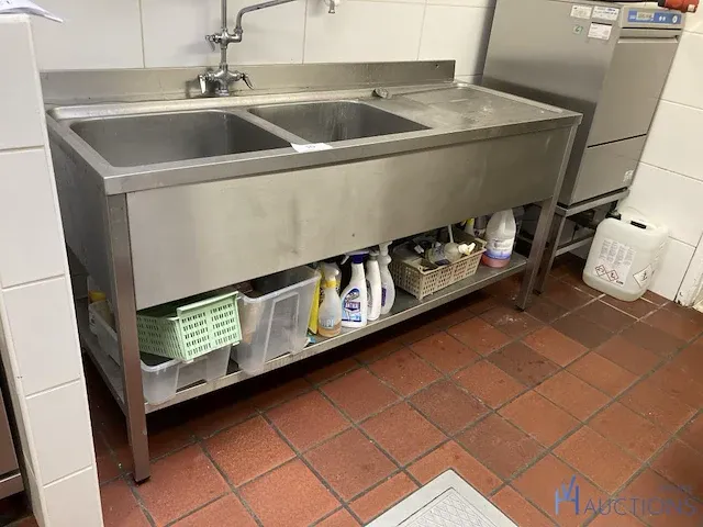 Dubbele rvs spoeltafel - afbeelding 1 van  5