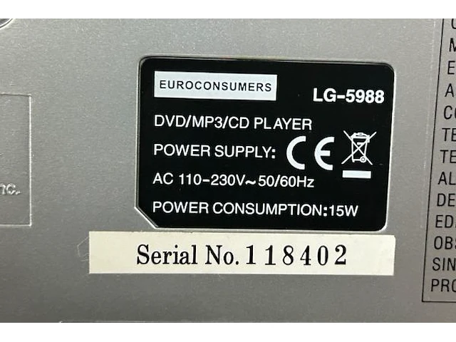 Dvd/mp3i cd player - afbeelding 8 van  9