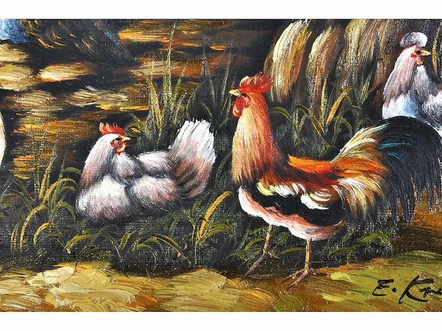 E. krüger - neerhofdieren - olie op doek - lot van 2 - afbeelding 5 van  16