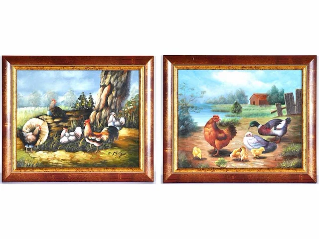 E. krüger - neerhofdieren - olie op doek - lot van 2 - afbeelding 1 van  16
