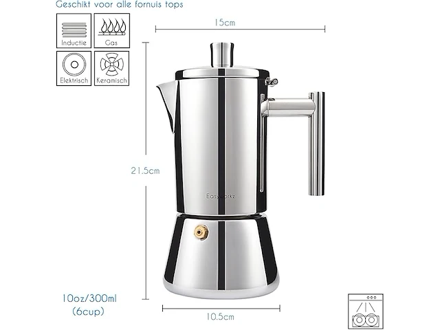 Easyworkz stovetop espresso maker 300ml - afbeelding 2 van  5