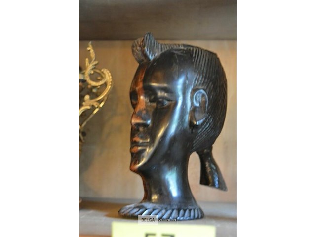 Ebenhout afrikaans beeldhouwwerk van menselijk hoofd - afbeelding 1 van  1