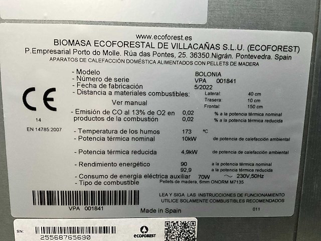 Ecoforest bolonia - zwart - pelletkachel - afbeelding 9 van  9