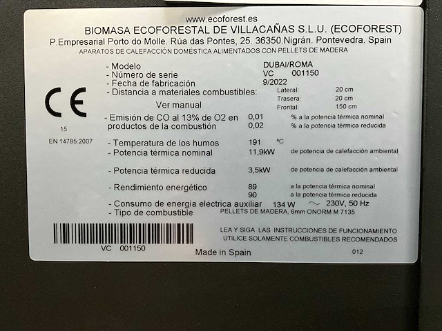 Ecoforest dubai - zwart - pelletkachel - afbeelding 7 van  7