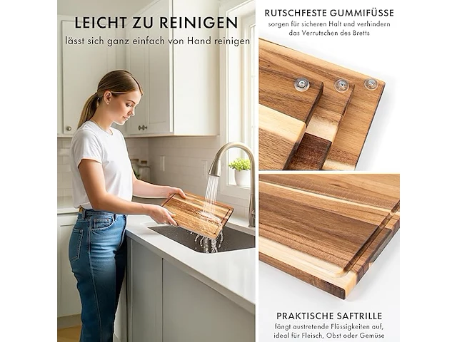 Edelhaus snijplank hout 3-delige set (40x30 / 33x24 / 26x18cm) - afbeelding 3 van  4