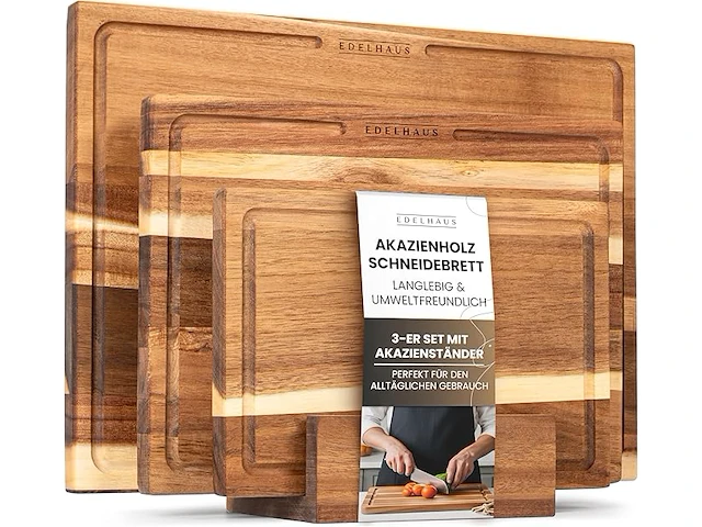Edelhaus snijplank hout 3-delige set (40x30 / 33x24 / 26x18cm) - afbeelding 1 van  4