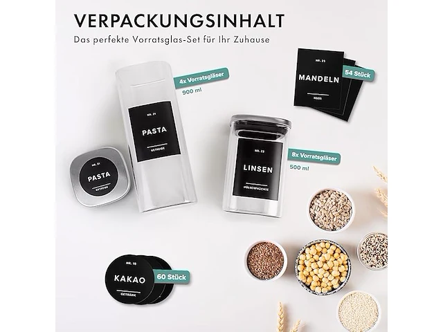 Edelhaus voorraadpotten met deksel van roestvrij staal (4 x 1000 ml, 8 x 600 ml) - afbeelding 2 van  4