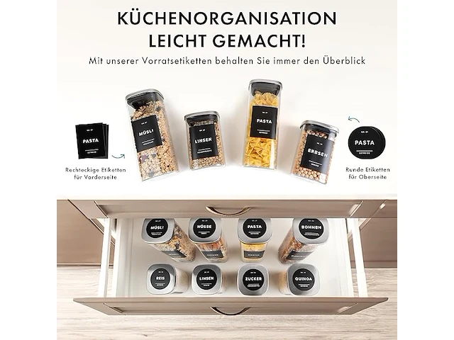 Edelhaus voorraadpotten met deksel van roestvrij staal (4 x 1000 ml, 8 x 600 ml) - afbeelding 4 van  4
