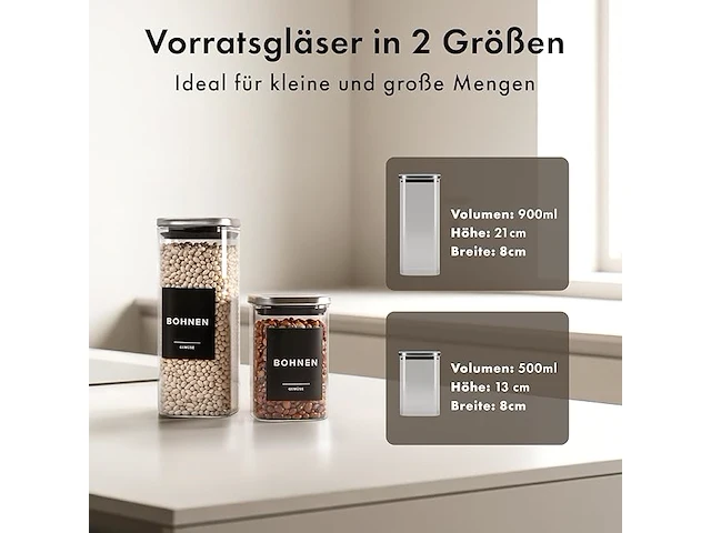 Edelhaus voorraadpotten met deksel van roestvrij staal (4 x 1000 ml, 8 x 600 ml) - afbeelding 3 van  3