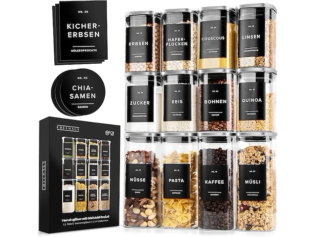 Edelhaus voorraadpotten met deksel van roestvrij staal (4 x 1000 ml, 8 x 600 ml) - afbeelding 1 van  2