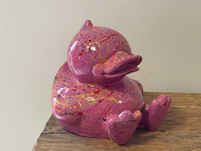 Eend zit roze splash h25cm - afbeelding 1 van  2