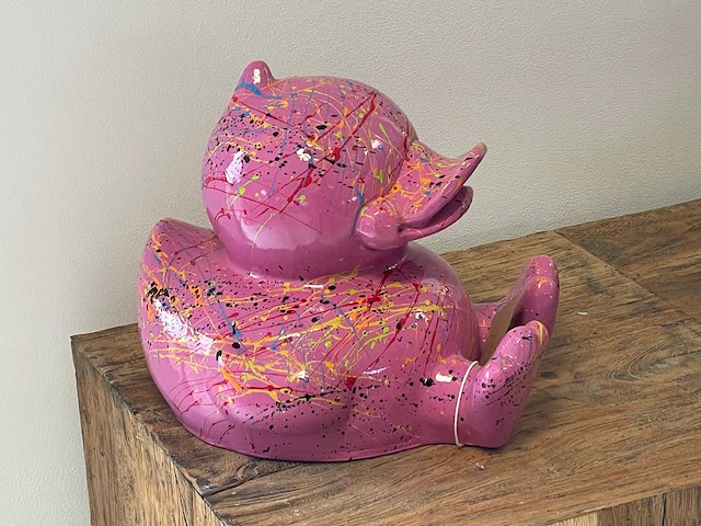 Eend zit roze splash h25cm - afbeelding 2 van  2