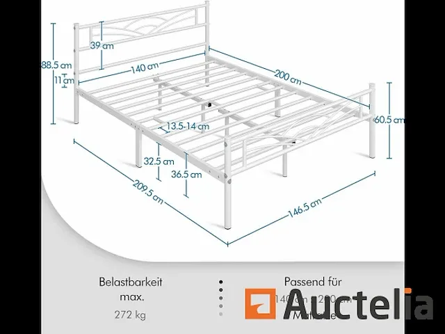 Eenpersoonsbed metaal bedframe - 140 * 200 wit - afbeelding 2 van  4