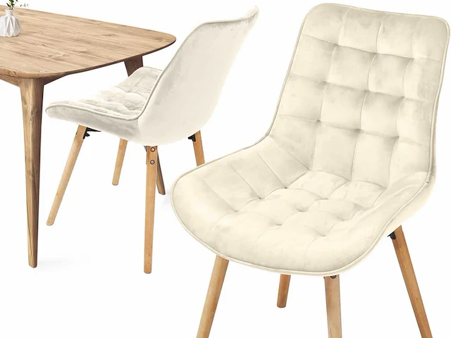 Eetkamerstoelen - crème fluweel (x4) - afbeelding 1 van  8
