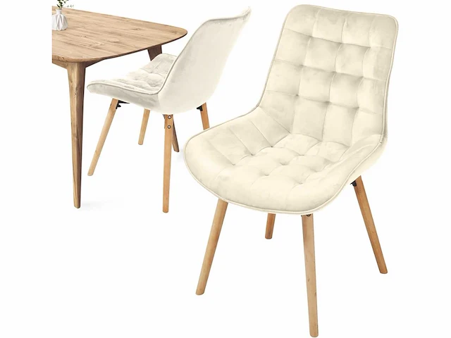Eetkamerstoelen - crème fluweel (x4) - afbeelding 2 van  8