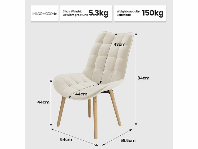 Eetkamerstoelen - crème fluweel (x4) - afbeelding 7 van  8