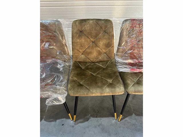 Eetkamerstoelen mix set khaki groen velvet showroommodel (6x) - afbeelding 3 van  6