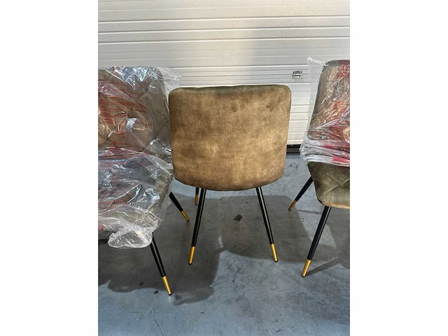 Eetkamerstoelen mix set khaki groen velvet showroommodel (6x) - afbeelding 4 van  6