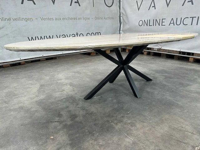 Eettafel - ovaal - zwart metalen spinpoot - afbeelding 2 van  6