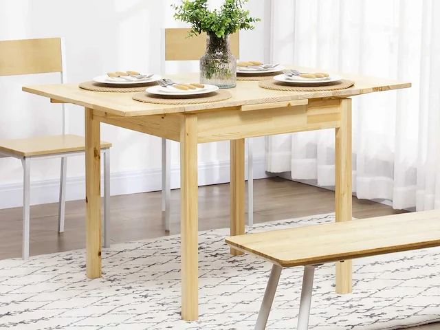 Eettafel -opklapbaar -uitschuifbaar -natuur - afbeelding 1 van  5