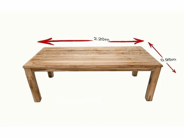 Eettafel onbehandeld teak - 220cm x 95cm - afbeelding 1 van  4