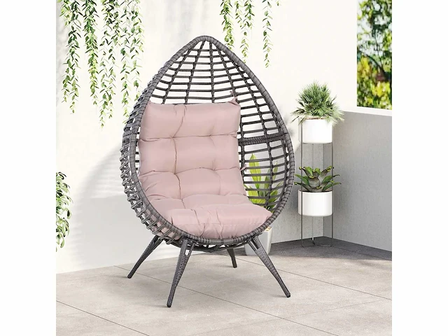 Egg cocoon fauteuil op vloer, design afm. 101l x 89b x 156h cm beige kussen met afneembare hoes, inclusief veel comfort, metaal, grijze hars - afbeelding 1 van  5
