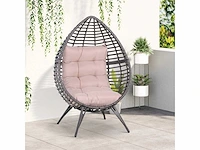 Egg cocoon fauteuil op vloer, design afm. 101l x 89b x 156h cm beige kussen met afneembare hoes, inclusief veel comfort, metaal, grijze hars - afbeelding 1 van  5