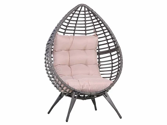 Egg cocoon fauteuil op vloer, design afm. 101l x 89b x 156h cm beige kussen met afneembare hoes, inclusief veel comfort, metaal, grijze hars - afbeelding 2 van  5