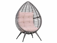 Egg cocoon fauteuil op vloer, design afm. 101l x 89b x 156h cm beige kussen met afneembare hoes, inclusief veel comfort, metaal, grijze hars - afbeelding 2 van  5