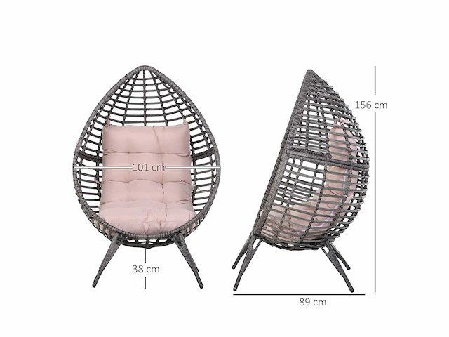 Egg cocoon fauteuil op vloer, design afm. 101l x 89b x 156h cm beige kussen met afneembare hoes, inclusief veel comfort, metaal, grijze hars - afbeelding 3 van  5