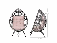 Egg cocoon fauteuil op vloer, design afm. 101l x 89b x 156h cm beige kussen met afneembare hoes, inclusief veel comfort, metaal, grijze hars - afbeelding 3 van  5
