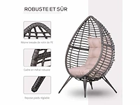 Egg cocoon fauteuil op vloer, design afm. 101l x 89b x 156h cm beige kussen met afneembare hoes, inclusief veel comfort, metaal, grijze hars - afbeelding 4 van  5