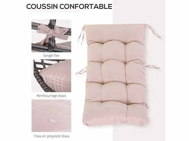 Egg cocoon fauteuil op vloer, design afm. 101l x 89b x 156h cm beige kussen met afneembare hoes, inclusief veel comfort, metaal, grijze hars - afbeelding 5 van  5