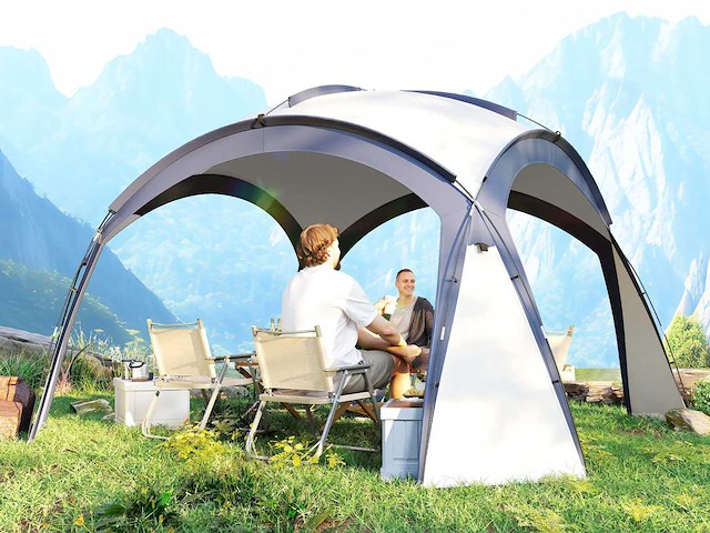 Eigentijds barnum prieel in lichtgrijs koepelblauw (x2) - afbeelding 1 van  5